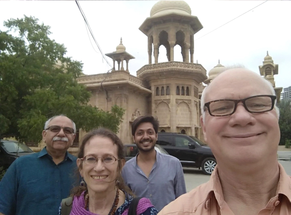 Amie on the NAPA campus with former Deputy Director Arshad Mahmoud (L), Lecturer Arsalan Pervaiz (C), and AIPS Team Leader Prof. Mike Hirsch. Karachi, Aug. 2018