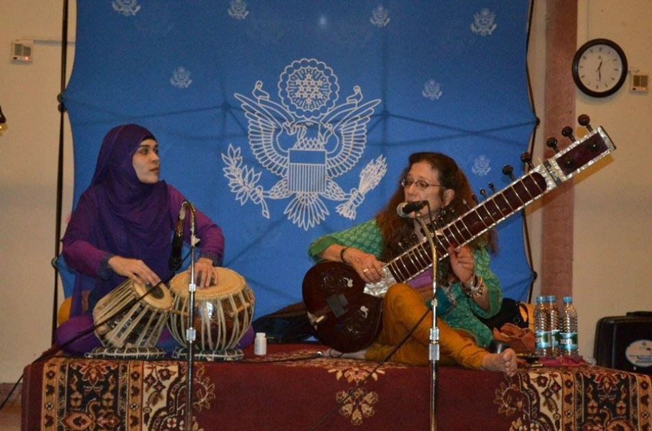 Amie performs with Sumeira Waris, Pakistan’s first female tabla player, and other students of Beaconhouse University, Lahore. March 2016