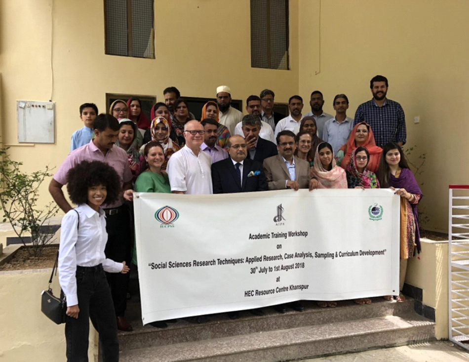 Amie with American Institute of Pakistan Studies (AIPS) Academic Training Workshop facilitators, delegates, and participants at HEC Resource Center, Khanspur, Pakistan, July. 2018