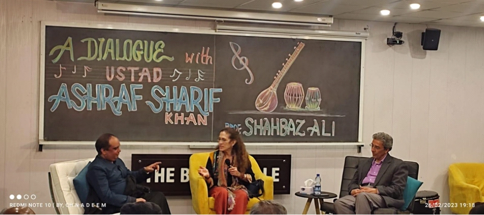Amie’s interview/dialogue with Sitar Nawaz Ustad Ashraf Sharif Khan and Prof. Shahbaz Ali, The Black Hole, Islamabad, Feb. 2023